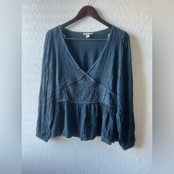 Knox Rose Blouse Womens Sz XL Hunter Green Metallic Babydoll Cottage Fairy - Picture 1 of 10